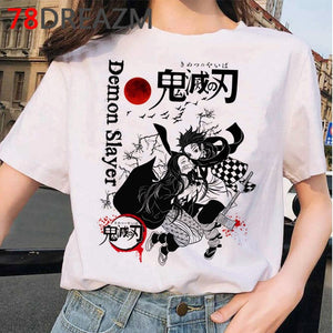 Japanese Anime Demon Slayer T Shirt Women  Ulzzang  Harajuku Shirt 90s Cartoon Graphic Kimetsu No Yaiba  Kawaii T-shirt Female