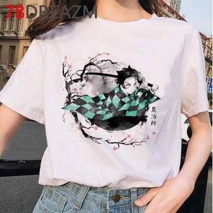 Japanese Anime Demon Slayer T Shirt Women  Ulzzang  Harajuku Shirt 90s Cartoon Graphic Kimetsu No Yaiba  Kawaii T-shirt Female