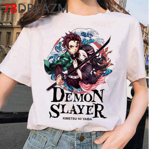 Japanese Anime Demon Slayer T Shirt Women  Ulzzang  Harajuku Shirt 90s Cartoon Graphic Kimetsu No Yaiba  Kawaii T-shirt Female