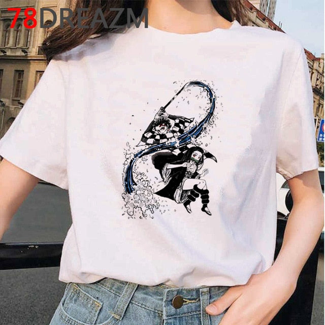 Japanese Anime Demon Slayer T Shirt Women  Ulzzang  Harajuku Shirt 90s Cartoon Graphic Kimetsu No Yaiba  Kawaii T-shirt Female