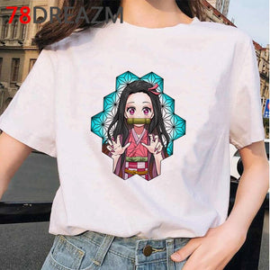 Japanese Anime Demon Slayer T Shirt Women  Ulzzang  Harajuku Shirt 90s Cartoon Graphic Kimetsu No Yaiba  Kawaii T-shirt Female