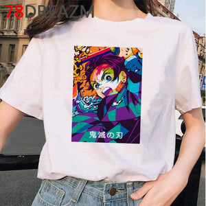 Japanese Anime Demon Slayer T Shirt Women  Ulzzang  Harajuku Shirt 90s Cartoon Graphic Kimetsu No Yaiba  Kawaii T-shirt Female