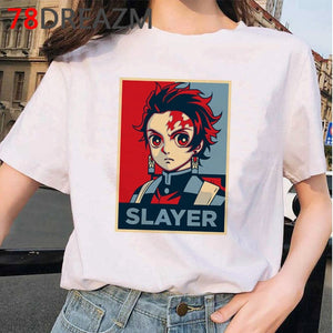 Japanese Anime Demon Slayer T Shirt Women  Ulzzang  Harajuku Shirt 90s Cartoon Graphic Kimetsu No Yaiba  Kawaii T-shirt Female