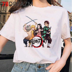 Japanese Anime Demon Slayer T Shirt Women  Ulzzang  Harajuku Shirt 90s Cartoon Graphic Kimetsu No Yaiba  Kawaii T-shirt Female