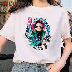 Japanese Anime Demon Slayer T Shirt Women  Ulzzang  Harajuku Shirt 90s Cartoon Graphic Kimetsu No Yaiba  Kawaii T-shirt Female