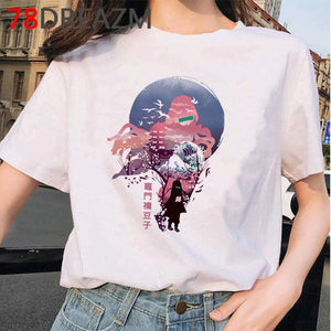 Japanese Anime Demon Slayer T Shirt Women  Ulzzang  Harajuku Shirt 90s Cartoon Graphic Kimetsu No Yaiba  Kawaii T-shirt Female