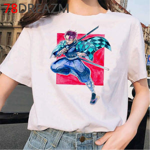 Japanese Anime Demon Slayer T Shirt Women  Ulzzang  Harajuku Shirt 90s Cartoon Graphic Kimetsu No Yaiba  Kawaii T-shirt Female