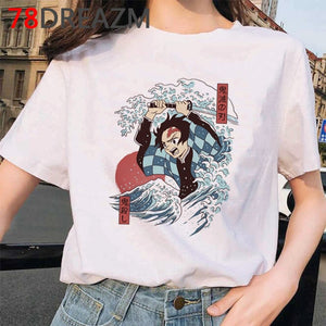 Japanese Anime Demon Slayer T Shirt Women  Ulzzang  Harajuku Shirt 90s Cartoon Graphic Kimetsu No Yaiba  Kawaii T-shirt Female