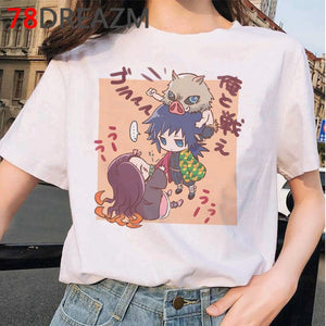 Japanese Anime Demon Slayer T Shirt Women  Ulzzang  Harajuku Shirt 90s Cartoon Graphic Kimetsu No Yaiba  Kawaii T-shirt Female