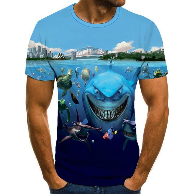 New summer 3D printed fish pattern men and women casual T-shirt Fashion trend youth cool men's t-shirt Hip hop short sleeve
