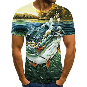 New summer 3D printed fish pattern men and women casual T-shirt Fashion trend youth cool men's t-shirt Hip hop short sleeve