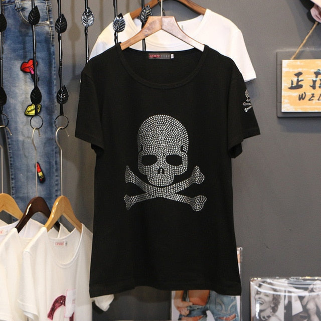 Short sleeve T-shirt women Summer clothes New 2020 fashion Hot drilling printing loose cotton Bottoming shirt Pullovers female