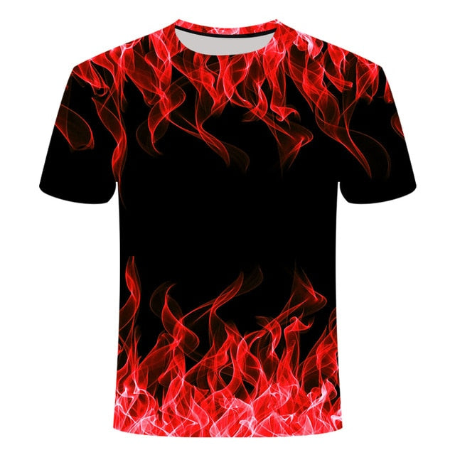 high quality fashion sales Men's New Summer T-shirt With Round Neck Short Sleeve Blue green red purple Flame 3D Printed Top