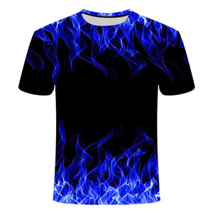 high quality fashion sales Men's New Summer T-shirt With Round Neck Short Sleeve Blue green red purple Flame 3D Printed Top