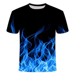 high quality fashion sales Men's New Summer T-shirt With Round Neck Short Sleeve Blue green red purple Flame 3D Printed Top