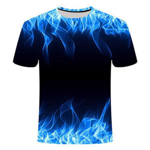 high quality fashion sales Men's New Summer T-shirt With Round Neck Short Sleeve Blue green red purple Flame 3D Printed Top