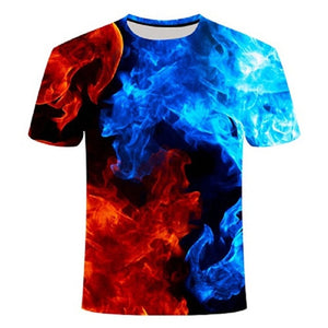 high quality fashion sales Men's New Summer T-shirt With Round Neck Short Sleeve Blue green red purple Flame 3D Printed Top