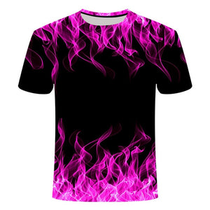 high quality fashion sales Men's New Summer T-shirt With Round Neck Short Sleeve Blue green red purple Flame 3D Printed Top