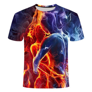 high quality fashion sales Men's New Summer T-shirt With Round Neck Short Sleeve Blue green red purple Flame 3D Printed Top