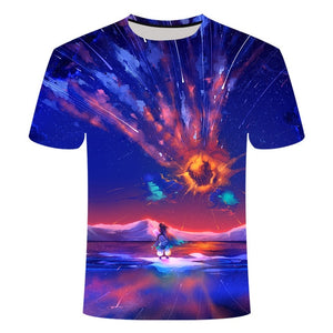 high quality fashion sales Men's New Summer T-shirt With Round Neck Short Sleeve Blue green red purple Flame 3D Printed Top