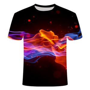 high quality fashion sales Men's New Summer T-shirt With Round Neck Short Sleeve Blue green red purple Flame 3D Printed Top