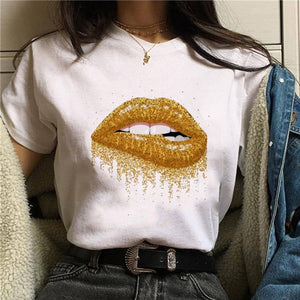 2020 Hot Harajuku Shiny red lips Graphic T Shirt Women Cartoon Grunge T-shirt Fashion Tshirt Ullzang Top Tee Female ropa mujer