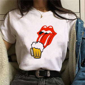 2020 Hot Harajuku Shiny red lips Graphic T Shirt Women Cartoon Grunge T-shirt Fashion Tshirt Ullzang Top Tee Female ropa mujer