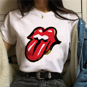 2020 Hot Harajuku Shiny red lips Graphic T Shirt Women Cartoon Grunge T-shirt Fashion Tshirt Ullzang Top Tee Female ropa mujer