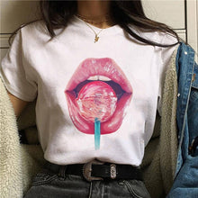 2020 Hot Harajuku Shiny red lips Graphic T Shirt Women Cartoon Grunge T-shirt Fashion Tshirt Ullzang Top Tee Female ropa mujer