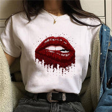 2020 Hot Harajuku Shiny red lips Graphic T Shirt Women Cartoon Grunge T-shirt Fashion Tshirt Ullzang Top Tee Female ropa mujer