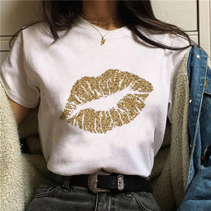 2020 Hot Harajuku Shiny red lips Graphic T Shirt Women Cartoon Grunge T-shirt Fashion Tshirt Ullzang Top Tee Female ropa mujer