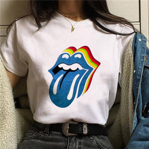 2020 Hot Harajuku Shiny red lips Graphic T Shirt Women Cartoon Grunge T-shirt Fashion Tshirt Ullzang Top Tee Female ropa mujer