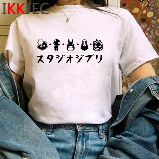 Totoro Studio Ghibli Cute Anime T Shirt Women Harajuku Miyazaki Hayao Kawaii T-shirt Graphic 90s Tshirt Fashion Top Tees Female