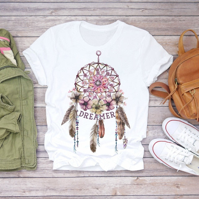 Women 2020 Summer Short Sleeve Floral Flower Fashion Lady T-shirts Top T Shirt Ladies Womens Graphic Female Tee T-Shirt
