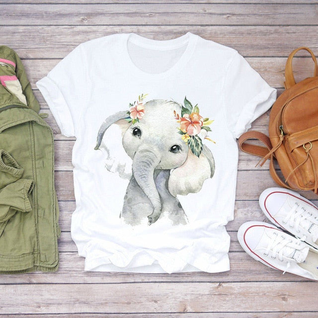 Women 2020 Summer Short Sleeve Floral Flower Fashion Lady T-shirts Top T Shirt Ladies Womens Graphic Female Tee T-Shirt