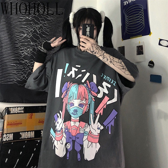 Summer Goth Sexy Female Tee Aesthetic Loose Women T-shirt Punk Dark Grunge Streetwear Ladies Top Gothic Tshirts Harajuku Clothes