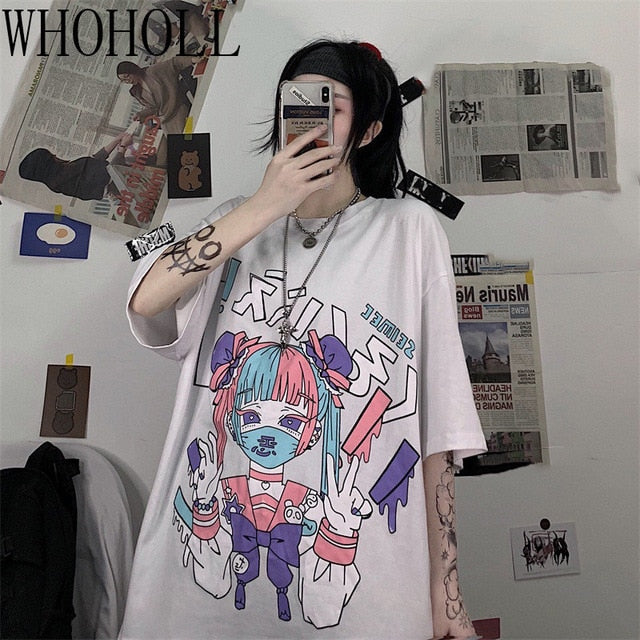 Summer Goth Sexy Female Tee Aesthetic Loose Women T-shirt Punk Dark Grunge Streetwear Ladies Top Gothic Tshirts Harajuku Clothes