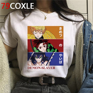 Hot Demon Slayer Funny Cartoon T Shirt Men Fashion Kimetsu No Yaiba T-shirt Graphic Japanese Anime Tshirt Hip Hop Top Tees Male