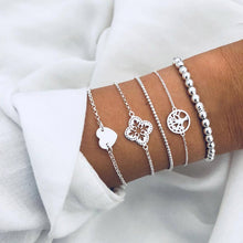 4pcs/Set Bohemian Stone beads chains bracelets Set For Women Metal Heart Round Tassel charm Bangle Fashion Jewelry