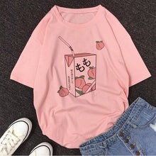 Cartoon Peach Juice Japanses Aesthetic Grunge T shirt Women Harajuku Cute Kawaii Pink Summer Casual Tumblr Outfit Fashion Tops