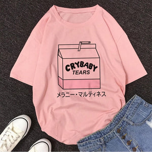 Cartoon Peach Juice Japanses Aesthetic Grunge T shirt Women Harajuku Cute Kawaii Pink Summer Casual Tumblr Outfit Fashion Tops