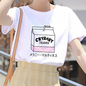 Cartoon Peach Juice Japanses Aesthetic Grunge T shirt Women Harajuku Cute Kawaii Pink Summer Casual Tumblr Outfit Fashion Tops