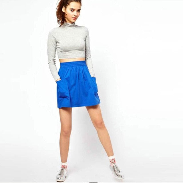 Women Slim Shirt Turtleneck Elastic Crop Tops Long Sleeve Short T-Shirt  Female Autumn Tops and Tees Short Casual Black T-shirts