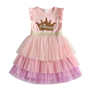 DXTON Girls Clothes 2020 New Summer Princess Dresses Flying Sleeve Kids Dress Unicorn Party Girls Dresses Children Clothing 3-8Y