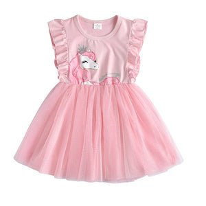 DXTON Girls Clothes 2020 New Summer Princess Dresses Flying Sleeve Kids Dress Unicorn Party Girls Dresses Children Clothing 3-8Y