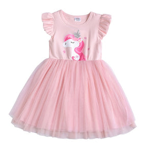 DXTON Girls Clothes 2020 New Summer Princess Dresses Flying Sleeve Kids Dress Unicorn Party Girls Dresses Children Clothing 3-8Y