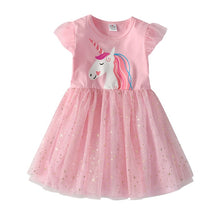 DXTON Girls Clothes 2020 New Summer Princess Dresses Flying Sleeve Kids Dress Unicorn Party Girls Dresses Children Clothing 3-8Y