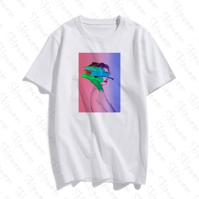Fashion Lovely Personality Woman Nordic Vintage Art T Shirt Women Punk Harajuku Short Sleeve Cotton Plus Size Streetwear Clothes