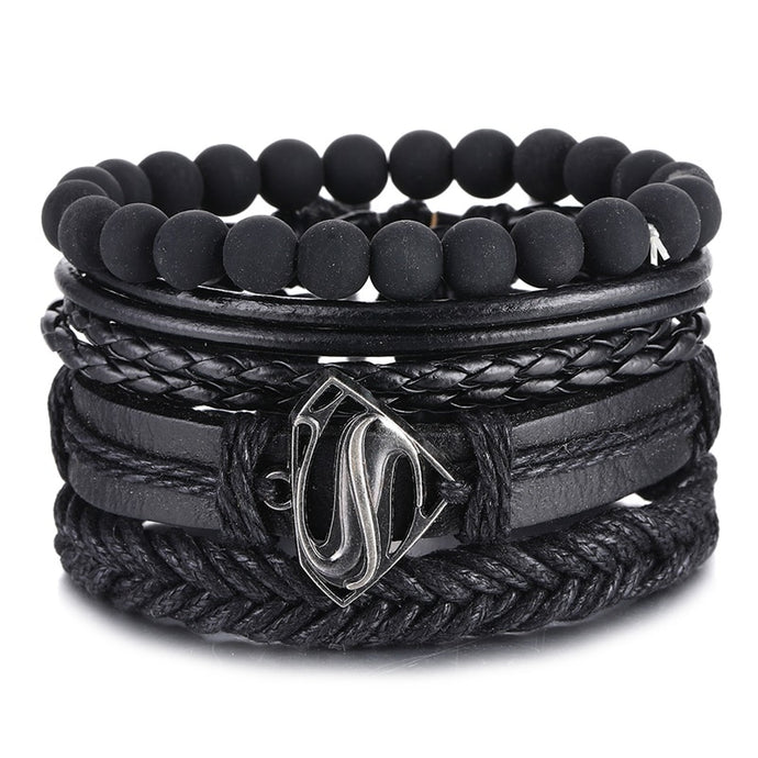 IFMIA Vintage Black Bead Bracelets For Men Fashion Hollow Triangle Leather Bracelet & Bangles Multilayer Wide Wrap Jewelry 2020