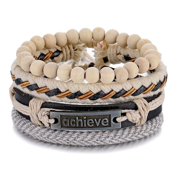 IFMIA Vintage Black Bead Bracelets For Men Fashion Hollow Triangle Leather Bracelet & Bangles Multilayer Wide Wrap Jewelry 2020